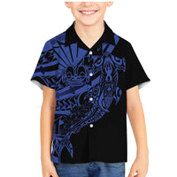 Blue Marquesas Islands Family Matching Mermaid Dress and Hawaiian Shirt Marquesan Matatiki Hammerhead Shark Patutiki - Polynesian Pride