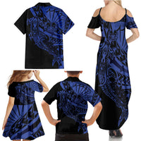 Blue Marquesas Islands Family Matching Summer Maxi Dress and Hawaiian Shirt Marquesan Matatiki Hammerhead Shark Patutiki - Polynesian Pride