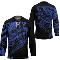 Blue Marquesas Islands Hockey Jersey Marquesan Matatiki Hammerhead Shark Patutiki - Polynesian Pride