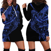 Blue Marquesas Islands Hoodie Dress Marquesan Matatiki Hammerhead Shark Patutiki - Polynesian Pride
