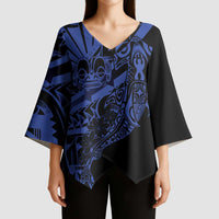 Blue Marquesas Islands Kimono Sleeve Blouse Marquesan Matatiki Hammerhead Shark Patutiki - Polynesian Pride
