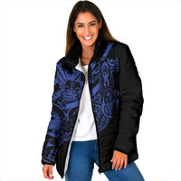 Blue Marquesas Islands Padded Jacket Marquesan Matatiki Hammerhead Shark Patutiki - Polynesian Pride