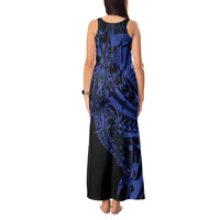 Blue Marquesas Islands Tank Maxi Dress Marquesan Matatiki Hammerhead Shark Patutiki - Polynesian Pride