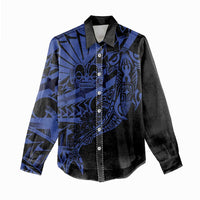 Blue Marquesas Islands Women Casual Shirt Marquesan Matatiki Hammerhead Shark Patutiki - Polynesian Pride