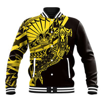 Yellow Marquesas Islands Baseball Jacket Marquesan Matatiki Hammerhead Shark Patutiki - Polynesian Pride
