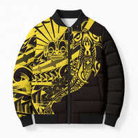 Yellow Marquesas Islands Bomber Puffer Jacket Marquesan Matatiki Hammerhead Shark Patutiki - Polynesian Pride