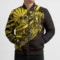Yellow Marquesas Islands Bomber Puffer Jacket Marquesan Matatiki Hammerhead Shark Patutiki - Polynesian Pride