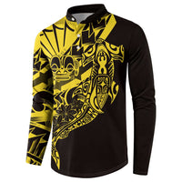 Yellow Marquesas Islands Button Sweatshirt Marquesan Matatiki Hammerhead Shark Patutiki - Polynesian Pride