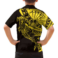 Yellow Marquesas Islands Family Matching Off The Shoulder Long Sleeve Dress and Hawaiian Shirt Marquesan Matatiki Hammerhead Shark Patutiki - Polynesian Pride