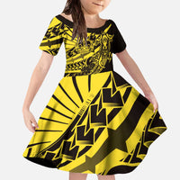 Yellow Marquesas Islands Family Matching Off The Shoulder Long Sleeve Dress and Hawaiian Shirt Marquesan Matatiki Hammerhead Shark Patutiki - Polynesian Pride