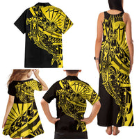 Yellow Marquesas Islands Family Matching Tank Maxi Dress and Hawaiian Shirt Marquesan Matatiki Hammerhead Shark Patutiki - Polynesian Pride