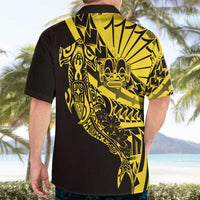 Yellow Marquesas Islands Hawaiian Shirt Marquesan Matatiki Hammerhead Shark Patutiki - Polynesian Pride