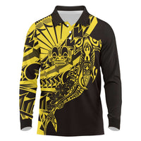 Yellow Marquesas Islands Long Sleeve Polo Shirt Marquesan Matatiki Hammerhead Shark Patutiki - Polynesian Pride