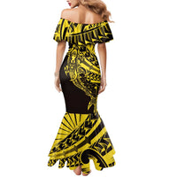 Yellow Marquesas Islands Mermaid Dress Marquesan Matatiki Hammerhead Shark Patutiki - Polynesian Pride