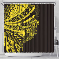 Yellow Marquesas Islands Shower Curtain Marquesan Matatiki Hammerhead Shark Patutiki - Polynesian Pride