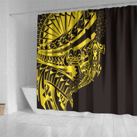 Yellow Marquesas Islands Shower Curtain Marquesan Matatiki Hammerhead Shark Patutiki - Polynesian Pride