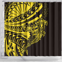 Yellow Marquesas Islands Shower Curtain Marquesan Matatiki Hammerhead Shark Patutiki - Polynesian Pride
