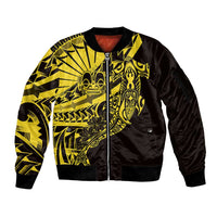 Yellow Marquesas Islands Sleeve Zip Bomber Jacket Marquesan Matatiki Hammerhead Shark Patutiki - Polynesian Pride