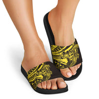 Yellow Marquesas Islands Slide Sandals Marquesan Matatiki Hammerhead Shark Patutiki - Polynesian Pride