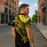 Yellow Marquesas Islands Zipper Polo Shirt Marquesan Matatiki Hammerhead Shark Patutiki - Polynesian Pride