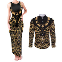Austral Islands Couples Matching Tank Maxi Dress and Long Sleeve Button Shirt Tuhaa Pae Penu Stars Necklace Gold - Polynesian Pride