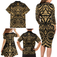 Austral Islands Family Matching Long Sleeve Bodycon Dress and Hawaiian Shirt Tuhaa Pae Penu Stars Necklace Gold - Polynesian Pride