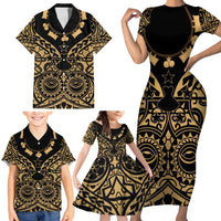 Austral Islands Family Matching Short Sleeve Bodycon Dress and Hawaiian Shirt Tuhaa Pae Penu Stars Necklace Gold - Polynesian Pride
