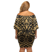 Austral Islands Off Shoulder Short Dress Tuhaa Pae Penu Stars Necklace Gold - Polynesian Pride