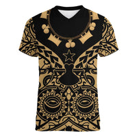 Austral Islands Women V-Neck T-Shirt Tuhaa Pae Penu Stars Necklace Gold - Polynesian Pride
