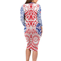 Austral Islands Family Matching Long Sleeve Bodycon Dress and Hawaiian Shirt Tuhaa Pae Penu Stars Necklace Red - Polynesian Pride