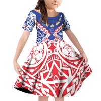 Austral Islands Family Matching Off Shoulder Short Dress and Hawaiian Shirt Tuhaa Pae Penu Stars Necklace Red - Polynesian Pride