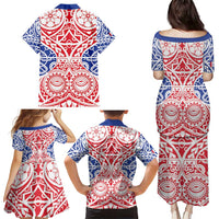 Austral Islands Family Matching Puletasi and Hawaiian Shirt Tuhaa Pae Penu Stars Necklace Red - Polynesian Pride