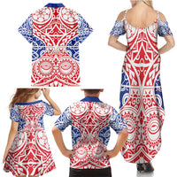 Austral Islands Family Matching Summer Maxi Dress and Hawaiian Shirt Tuhaa Pae Penu Stars Necklace Red - Polynesian Pride