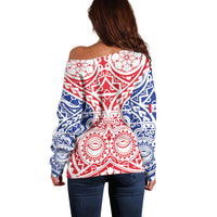Austral Islands Off Shoulder Sweater Tuhaa Pae Penu Stars Necklace Red - Polynesian Pride