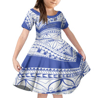 Personalised Samoa St Josephs College Family Matching Long Sleeve Bodycon Dress and Hawaiian Shirt Marist Brothers Samoan Pattern LT14 Daughter's Dress Blue - Polynesian Pride