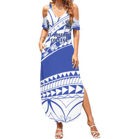 Personalised Samoa St Josephs College Family Matching Summer Maxi Dress and Hawaiian Shirt Marist Brothers Samoan Pattern LT14 Mom's Dress Blue - Polynesian Pride