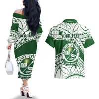 Personalised Samoa Faleata College Couples Matching Off The Shoulder Long Sleeve Dress and Hawaiian Shirt Samoan Pattern LT14 - Polynesian Pride