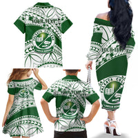 Personalised Samoa Faleata College Family Matching Off Shoulder Long Sleeve Dress and Hawaiian Shirt Samoan Pattern LT14 - Polynesian Pride