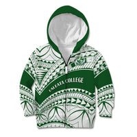 Personalised Samoa Faleata College Kid Hoodie Samoan Pattern LT14 Zip Hoodie Green - Polynesian Pride