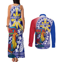 Personalised Philippines Couples Matching Tank Maxi Dress and Long Sleeve Button Shirt Filipino Sarimanok With Polynesian Tattoo LT14 - Polynesian Pride