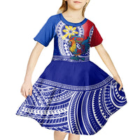 Personalised Philippines Kid Short Sleeve Dress Filipino Sarimanok With Polynesian Tattoo LT14 - Polynesian Pride