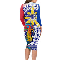 Personalised Philippines Long Sleeve Bodycon Dress Filipino Sarimanok With Polynesian Tattoo LT14 - Polynesian Pride