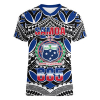 Samoa 685 Women V Neck T Shirt Samoan Coat Of Arms Simple Style LT14 Female Blue - Polynesian Pride