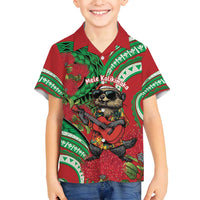 Mele Kalikimaka Hawaii Family Matching Off Shoulder Short Dress and Hawaiian Shirt Mongoose Santa With Ohia Lehua