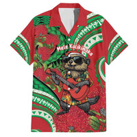 Mele Kalikimaka Hawaii Family Matching Puletasi and Hawaiian Shirt Mongoose Santa With Ohia Lehua LT14 Dad's Shirt - Short Sleeve Red - Polynesian Pride