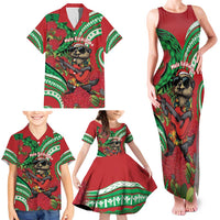 Mele Kalikimaka Hawaii Family Matching Tank Maxi Dress and Hawaiian Shirt Mongoose Santa With Ohia Lehua