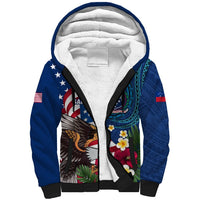 United States And Samoa Sherpa Hoodie USA Flag Eagle Mix Samoan Coat Of Arms LT14 Unisex Blue - Polynesian Pride