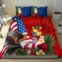 United States And Tonga Bedding Set USA Flag Eagle Mix Tongan Coat Of Arms Ngatu Pattern LT14 - Polynesian Pride