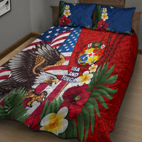 United States And Tonga Quilt Bed Set USA Flag Eagle Mix Tongan Coat Of Arms Ngatu Pattern LT14 - Polynesian Pride