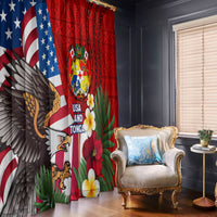 United States And Tonga Window Curtain USA Flag Eagle Mix Tongan Coat Of Arms Ngatu Pattern LT14 - Polynesian Pride